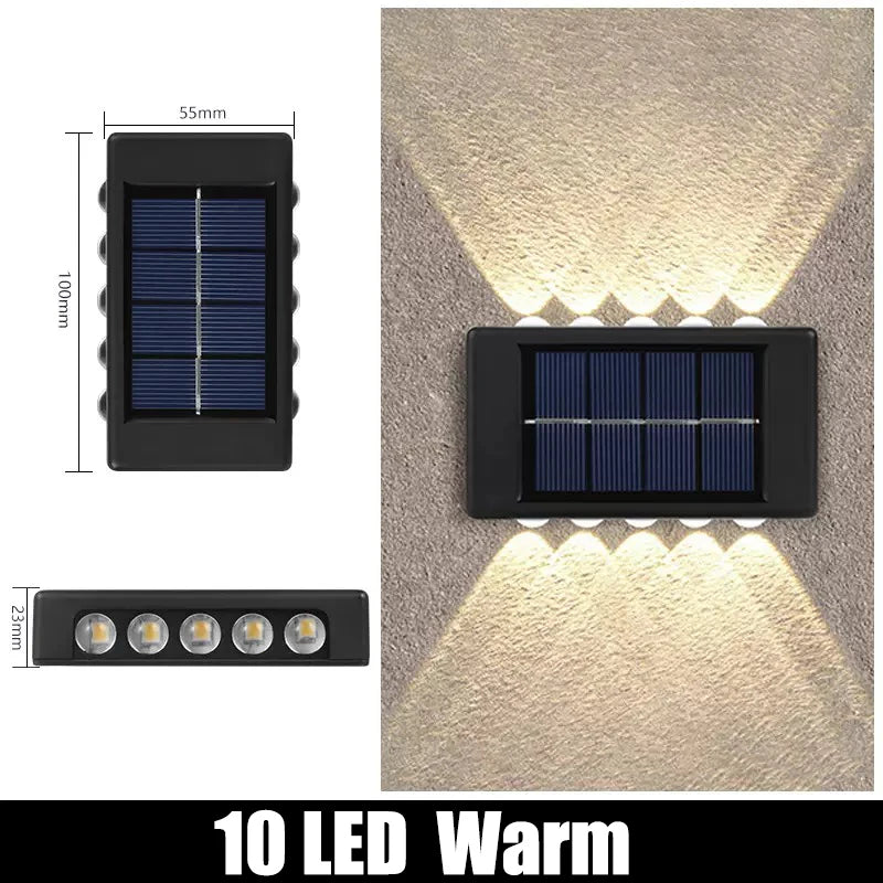 Solar Powered Garden Wall Light Outdoor Waterproof 6LED Beads up down Lamp for Street Terrace Fence Courtyard Wall Decoration